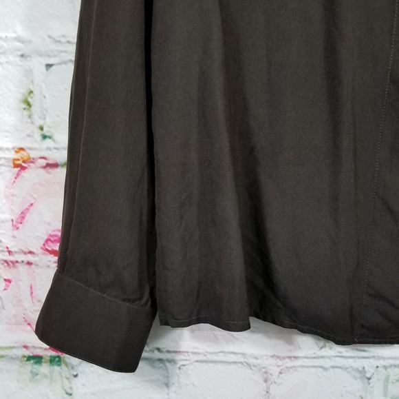 SILX 100% Silk Dark Brown Button Down Shirt - Picture 5 of 7